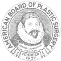 A black and white image of the american board of plastic surgery logo.