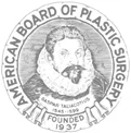 A black and white image of an american board of plastic surgery logo.