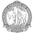 A black and white image of the american college of surgeons logo.