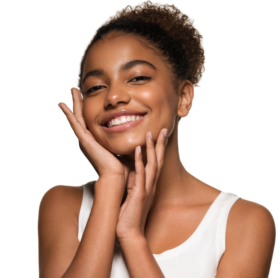 Beauty portrait of african american woman clean healthy skin Smiling beautiful black girl model
